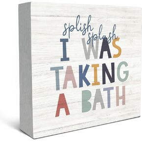 SRADMO Kid's Bathroom Quote Splish Splash I was Taking a Bath Wood Box Sign Desk Decor, Funny Bathroom Wooden Block Box Sign Decoration For Children Restroom Toilet Shelf Table Decor