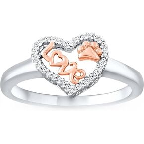 DS Jewels Women's 14k White Gold Plated in Alloy 1/4Ctw Round Cut Cubic Zirconia Love with paw Band Ring Size 6