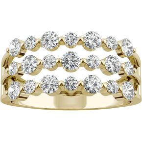 14K Yellow Gold Moissanite by Charles & Colvard 2.5mm Round Three Row Band, 0.91cttw DEW