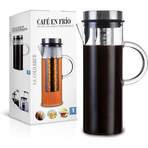 Mr Towels Deluxe Cold Brew Coffee Maker with Removable Stainless Steel Filter (Stainless Steel 44oz/1300ml/1.4QT)