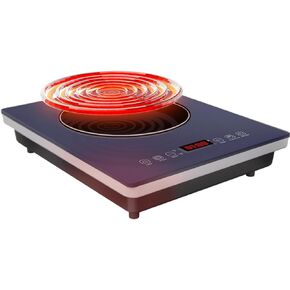 Gatffsen 1800W Single Burner Electric Cooktop, Electric Hot Plate for Cooking, Portable Electric Induction Stove with Sensor Touch Control, Infrared Burner with 3H Timer and Safety Lock- Black
