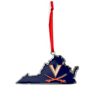 Virginia Cavaliers State Shape Metal Christmas Ornament