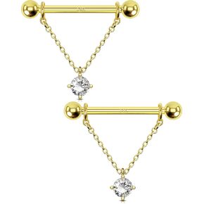 OUFER 14K Gold Nipple Rings, Dangle Nipple Piercing Jewelry, Clear CZ Nipple Bars, Chain Nipple Rings for Women Sexy