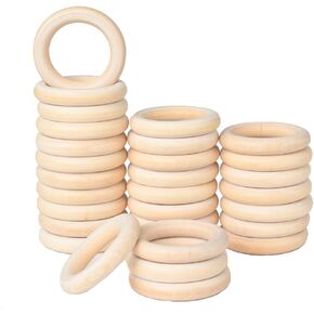 30 Pcs Wooden Rings for Craft, 55mm/2.2inch, Natural Wood Rings for Macrame Pendant Connectors,Jewelry Making, Decor DIY Craft