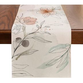 Watercolor Floral Summer Table Runner 13 x 72 Inch, Art Flowers Fall Seasonal Holiday Kitchen Dining Coffee Table Decoration for Home Indoor Outdoor Party Decor (Golden/Floral, 13" x 72")