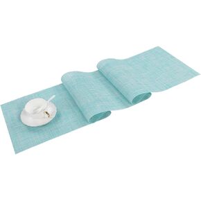 SHACOS Table Runners Woven Vinyl Table Mats 12x71 inch Indoor Outdoor for Kitchen Dining Table Non Slip Washable, Ombre Coffee Black