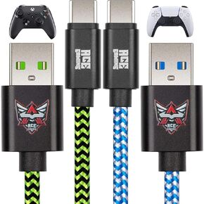 ACE Gaming PS5 Controller Charger Charging Cable - 10 ft. Nylon Braided Fast Charging USB Type C Cable - Extra Long Data Sync Cord Compatible with Playstation 5, Xbox Series X/S Controllers