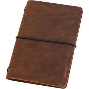 Pocket Travelers Notebook, Refillable Leather Travel Journal for Men & Women, Notebook Cover for Field Notes, Moleskine Small 3.5 x 5.5 Inches, Brown