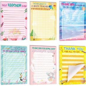 FANCY LAND Teacher Notepad Sets for Classroom Teacher Appreciation Gifts to Do List Thank You Teacher Memo Pads from Students for Teachers' Day Graduation School Office Supplies 6Pack