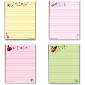 Stonehouse Collection Cute Notepads - 4 Assorted Pads - USA Made - Ladybug, Bee, Butterfly, Dragonfly - Fun Small Gift