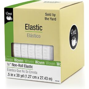 Dritz 9405W Non-Roll Woven Elastic, White, 1/2-Inch by 30-Yard