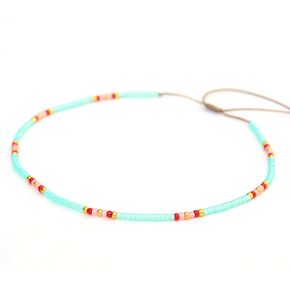 Boho Beaded Choker Necklace for Women and Teen Girls, Thin Pearl Turquoise Pink Adjustable Beads Necklace, Handmade Bohemian Hippie Native American Style Jewelry by Tribes