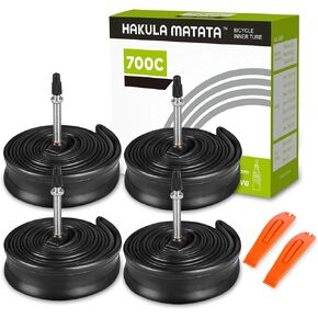 HAKULA MATATA 700x18-25/25-32 Road Bike Inner Tubes with 48/60/80mm Presta Valve Stem, Bicycle Butyl Inner Tube Replacement for Road Bikes, 4 Pcs
