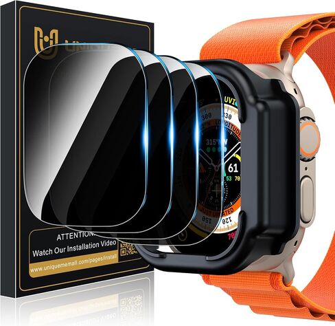 واقي شاشة للخصوصية من UniqueMe لساعة Apple Watch Ultra 2 / Apple Watch Ultra 49mm - غطاء مقاوم للصدمات من الزجاج المقسى بدرجة عسكرية ومضاد للخدش وغطاء خالٍ من الفقاعات لساعة iWatch Ultra، 4 عبوات in Saudi Arabia