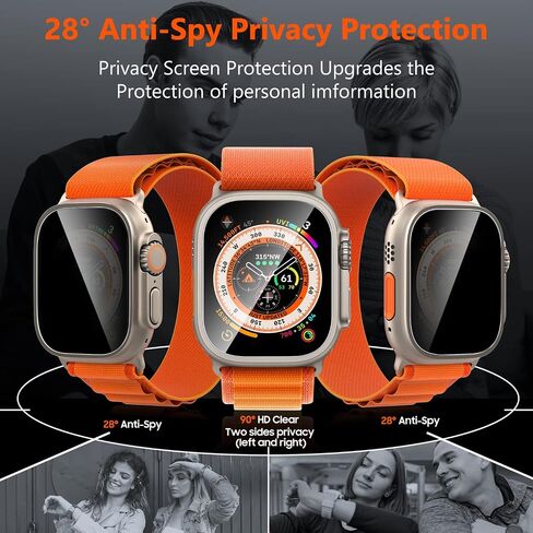 واقي شاشة للخصوصية من UniqueMe لساعة Apple Watch Ultra 2 / Apple Watch Ultra 49mm - غطاء مقاوم للصدمات من الزجاج المقسى بدرجة عسكرية ومضاد للخدش وغطاء خالٍ من الفقاعات لساعة iWatch Ultra، 4 عبوات in Saudi Arabia