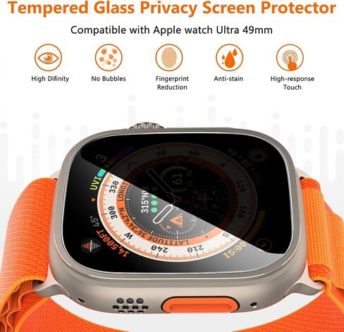 واقي شاشة للخصوصية من UniqueMe لساعة Apple Watch Ultra 2 / Apple Watch Ultra 49mm - غطاء مقاوم للصدمات من الزجاج المقسى بدرجة عسكرية ومضاد للخدش وغطاء خالٍ من الفقاعات لساعة iWatch Ultra، 4 عبوات in Saudi Arabia