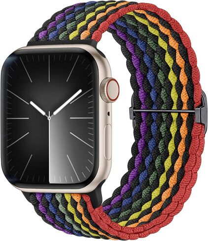 حلقة منفردة من النايلون المضفر من Lenrao متوافقة مع أحزمة ساعة Apple 49 مم 45 مم 44 مم 42 مم 41 مم 40 م 38 مم للنساء والرجال، أشرطة رياضية قابلة للتمدد وقابلة للتعديل لسلسلة iWatch 9 8 7 6 5 4 3 SE Ultra in Kuwait