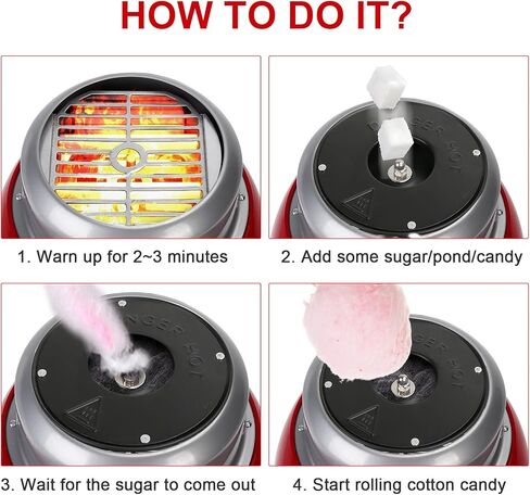 VAlinks Electric Cotton Candy Machine, Cotton Candy Maker with Splash-Proof Plate, Homemade Sweet for Home Family Birthday Party, Children's Day, Christmas & Wedding, Red in Kuwait