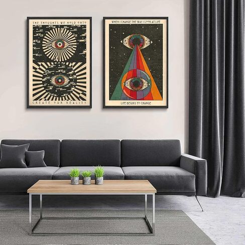 LOARTVE 2 Pcs of Sun and Moon Retro Tarot Card Wall Art Hippie Cat Canvas Posters Prints Mysterious Astrology Aesthetics Wall Decor Pictures Living Room Bedroom Home Decoration 16x24in Unframed in Saudi Arabia