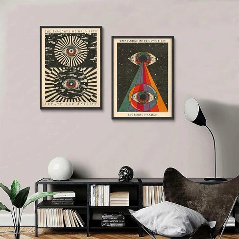 LOARTVE 2 Pcs of Sun and Moon Retro Tarot Card Wall Art Hippie Cat Canvas Posters Prints Mysterious Astrology Aesthetics Wall Decor Pictures Living Room Bedroom Home Decoration 16x24in Unframed in Saudi Arabia