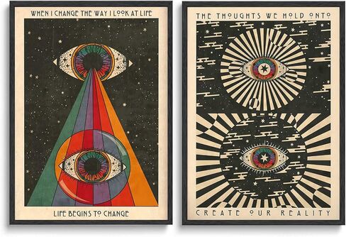 LOARTVE 2 Pcs of Sun and Moon Retro Tarot Card Wall Art Hippie Cat Canvas Posters Prints Mysterious Astrology Aesthetics Wall Decor Pictures Living Room Bedroom Home Decoration 16x24in Unframed in Saudi Arabia