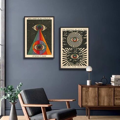 LOARTVE 2 Pcs of Sun and Moon Retro Tarot Card Wall Art Hippie Cat Canvas Posters Prints Mysterious Astrology Aesthetics Wall Decor Pictures Living Room Bedroom Home Decoration 16x24in Unframed in Saudi Arabia