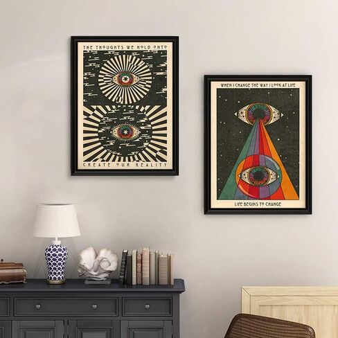 LOARTVE 2 Pcs of Sun and Moon Retro Tarot Card Wall Art Hippie Cat Canvas Posters Prints Mysterious Astrology Aesthetics Wall Decor Pictures Living Room Bedroom Home Decoration 16x24in Unframed in Saudi Arabia