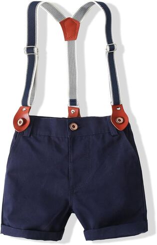 EVGVAT Toddler Baby Boys Outfit Sets Boy Short Sleeve Gentleman Dress Shirt with Bowtie Suspender Pants in Kuwait