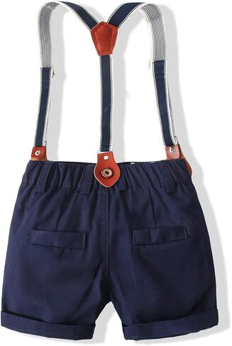 EVGVAT Toddler Baby Boys Outfit Sets Boy Short Sleeve Gentleman Dress Shirt with Bowtie Suspender Pants in Kuwait