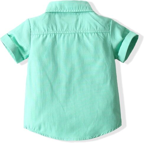 EVGVAT Toddler Baby Boys Outfit Sets Boy Short Sleeve Gentleman Dress Shirt with Bowtie Suspender Pants in Kuwait