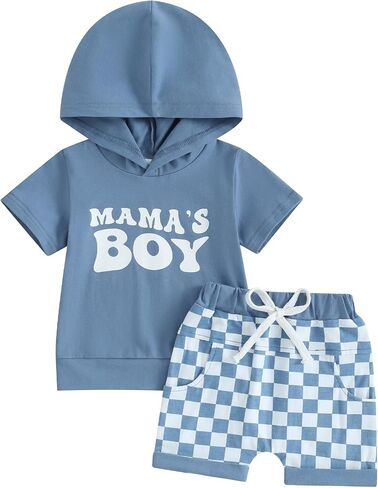 LAGKIYOJ Toddler Baby Boy Summer Clothes Mamas Boy Embroidery Short Sleeve Hoodie Shorts Set Infant Boy Mothers Day Outfit in Saudi Arabia