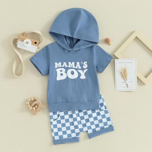 LAGKIYOJ Toddler Baby Boy Summer Clothes Mamas Boy Embroidery Short Sleeve Hoodie Shorts Set Infant Boy Mothers Day Outfit in Saudi Arabia