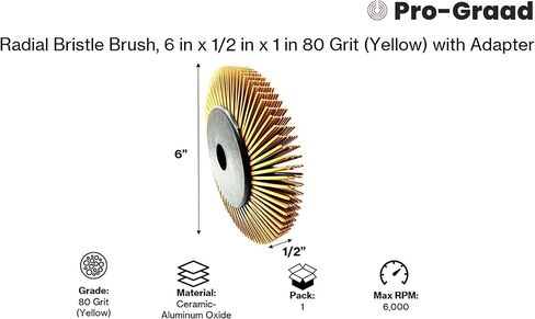 Radial Bristle Brush, 6 in x 1/2 in x 1 in 80 Grit (Yellow) with Adapter (Pack of 1) in Kuwait