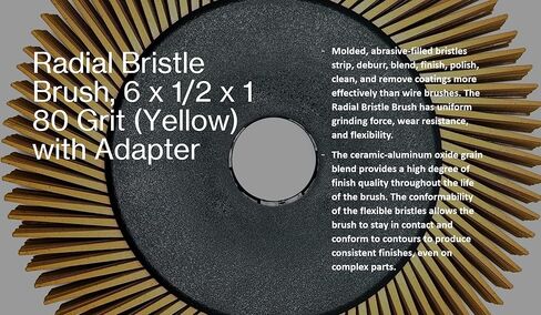 Radial Bristle Brush, 6 in x 1/2 in x 1 in 80 Grit (Yellow) with Adapter (Pack of 1) in Kuwait