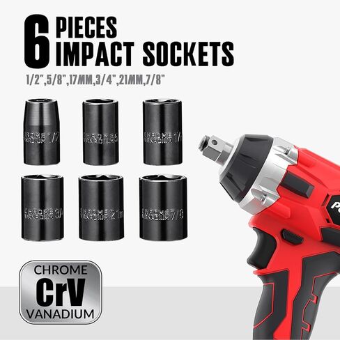 POPULO 20V Cordless Impact Wrench, Powerful ½" Chuck with 350Nm Torque and 0-3,000 Impact, Includes 6 Drive Impact Sockets, 2.0Ah Li-ion Battery, Fast Charger, Gloves, and Tool Bag in Kuwait