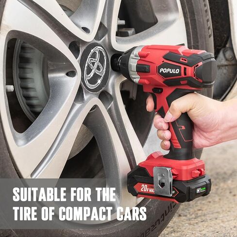 POPULO 20V Cordless Impact Wrench, Powerful ½" Chuck with 350Nm Torque and 0-3,000 Impact, Includes 6 Drive Impact Sockets, 2.0Ah Li-ion Battery, Fast Charger, Gloves, and Tool Bag in Kuwait