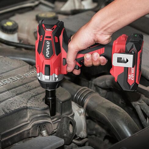 POPULO 20V Cordless Impact Wrench, Powerful ½" Chuck with 350Nm Torque and 0-3,000 Impact, Includes 6 Drive Impact Sockets, 2.0Ah Li-ion Battery, Fast Charger, Gloves, and Tool Bag in Kuwait