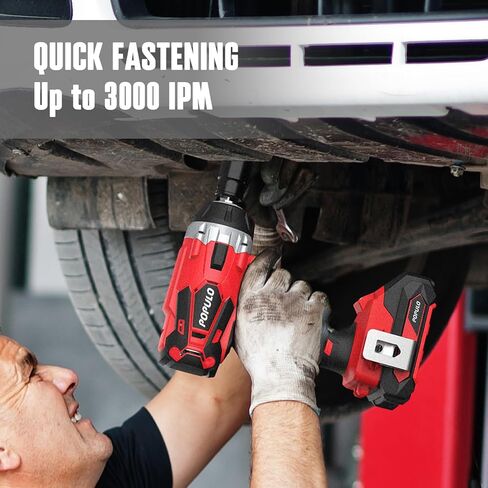 POPULO 20V Cordless Impact Wrench, Powerful ½" Chuck with 350Nm Torque and 0-3,000 Impact, Includes 6 Drive Impact Sockets, 2.0Ah Li-ion Battery, Fast Charger, Gloves, and Tool Bag in Kuwait