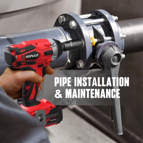 POPULO 20V Cordless Impact Wrench, Powerful ½" Chuck with 350Nm Torque and 0-3,000 Impact, Includes 6 Drive Impact Sockets, 2.0Ah Li-ion Battery, Fast Charger, Gloves, and Tool Bag in Kuwait