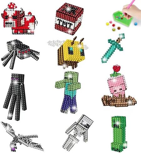 11 Pcs Pixel Mining World Diamond Art Painting Stickers, Pixel Style Gem Paint by Numbers Diamonds Arts for Kids and Adult Beginners, Easy to DIY Creative Diamond in Saudi Arabia