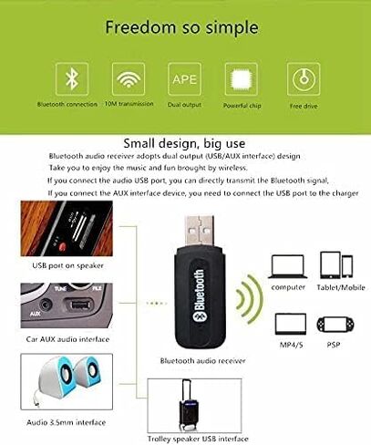 إيكوجير؟ USB بلوتوث استقبال الموسيقى الصوت محول للهواتف مكبر الصوت PC 3.5mm ستيريو + ABEL رباط للكابل in Saudi Arabia