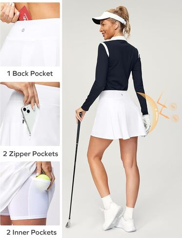 Ewedoos Golf Skorts Skirts for Women Zipper Pockets High Waist Tennis Skirt Underneath Pleated Athletic Casual Skort in Saudi Arabia