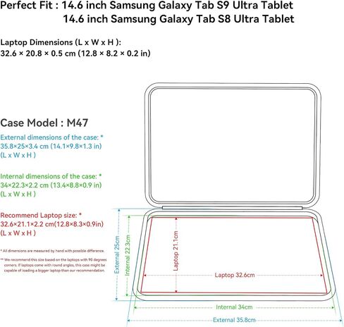 حافظة حماية صلبة من مادة EVA من Smatree متوافقة مع حقيبة الكمبيوتر المحمول Samsung Galaxy Tab S9 Ultra مقاس 14.6 بوصة، وحقيبة الكمبيوتر المحمول Samsung Galaxy Tab S8 Ultra (M47) in Kuwait