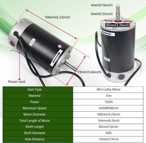 CNCTOPBAOS 750W DC Brushed Spindle Motor for 110V Mini Metal Lathe Machine | 6000 RPM, High Torque, 10mm Shaft, 93mm Dia, 73mm Hole Spacing Fits 210 Series CD210V WM210V 8"x16" Lathe Replacement Motor in Saudi Arabia