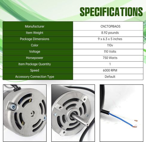 CNCTOPBAOS 750W DC Brushed Spindle Motor for 110V Mini Metal Lathe Machine | 6000 RPM, High Torque, 10mm Shaft, 93mm Dia, 73mm Hole Spacing Fits 210 Series CD210V WM210V 8"x16" Lathe Replacement Motor in Saudi Arabia