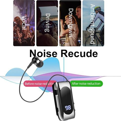 Retractable Wireless Headset Headphone Stereo Earphone V5.0 Noise Cancelling Mic Clip on Earpiece Comfortable HandsFree Headset 20Hrs Talking Time Sports Business Trucker Driver Earbud in Kuwait