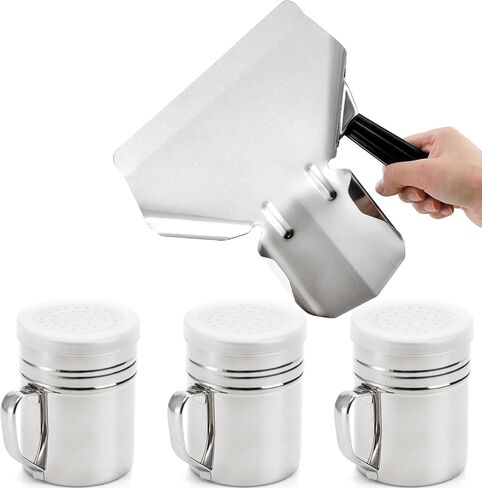 4 قطع من مغرفة الفشار وهزازات فلفل ملح معدنية، مغرفة قلي فرنسية من الفولاذ المقاوم للصدأ، مغرفة متعددة الاستخدامات، هزازات توابل للتوابل للاستخدام التجاري والمنزلي in Kuwait
