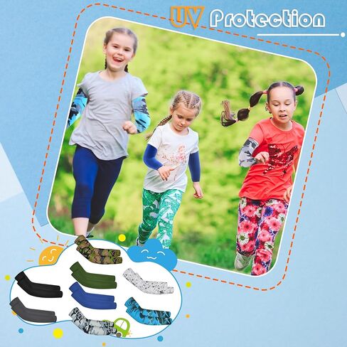 SGBETTER 8 أزواج من أكمام الذراع للأطفال للحماية من الأشعة فوق البنفسجية وأكمام الذراع وأكمام الضغط وغطاء ذراع الشباب للبنين والبنات والبيسبول وكرة القدم الرياضية in Kuwait