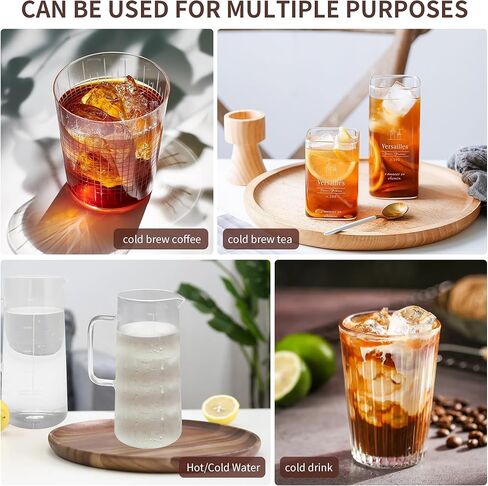 ماكينة صنع القهوة الباردة من Gulex® سعة 36 أونصة - 46 أونصة إبريق قهوة مثلج من الزجاج والفولاذ المقاوم للصدأ مع مقبض وفلتر شبكي ناعم بطبقة مزدوجة (36 أونصة (1000 مل) in Kuwait