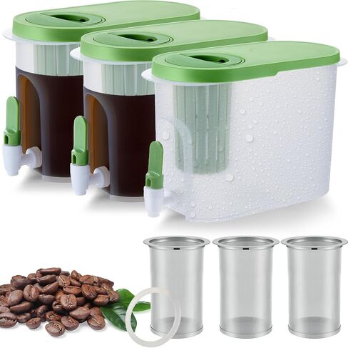 Roshtia 3 Sets Cold Brew Coffee Maker 1 Gallon Iced Coffee Pitcher with Stainless Steel Mesh Filter and Spigot Cold Brew Pitcher Lemonade Dispenser with Infuser for Tea (Yellow) in Saudi Arabia